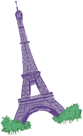 Purple silhouette of the Eiffel Tower